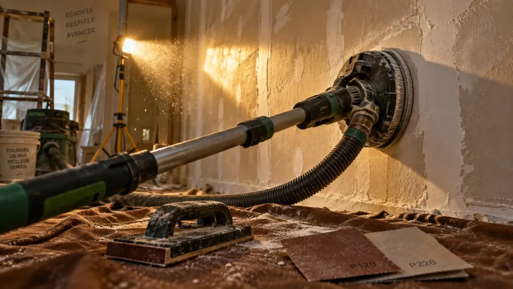 Ponceuse pour peinture murale : girafe pour les grandes surfaces, cale pour les retouches