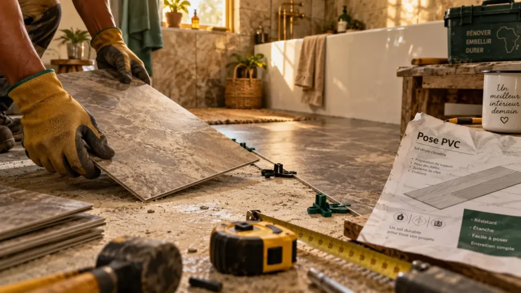 Les dalles PVC rendent la salle de bain plus confortable, sans les travaux du carrelage
