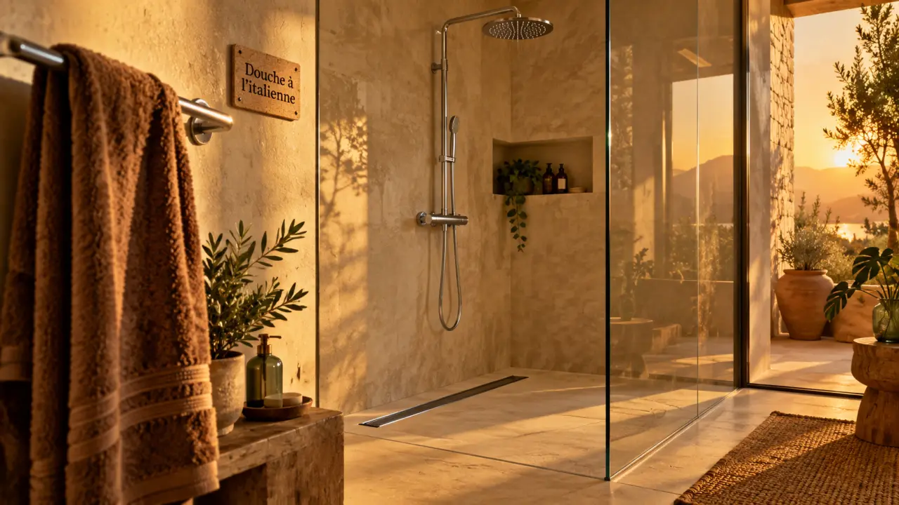Douche de salle de bain : douche à l’italienne compacte, paroi vitrée et receveur extra-plat