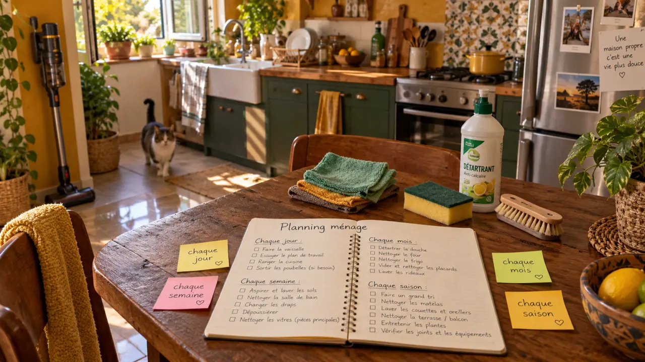 Entretien de la maison : planning ménage par fréquence sur table