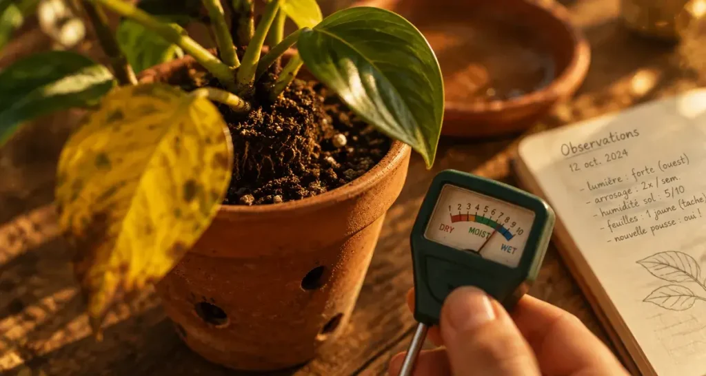 Feuilles jaunes des plantes vertes : 5 diagnostics pour agir sans arroser à contretemps