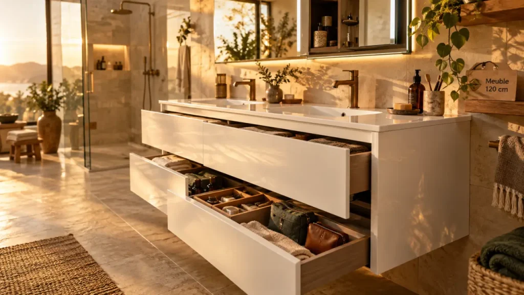 Meuble salle de bain 120 cm : plus de rangement sans alourdir la pièce
