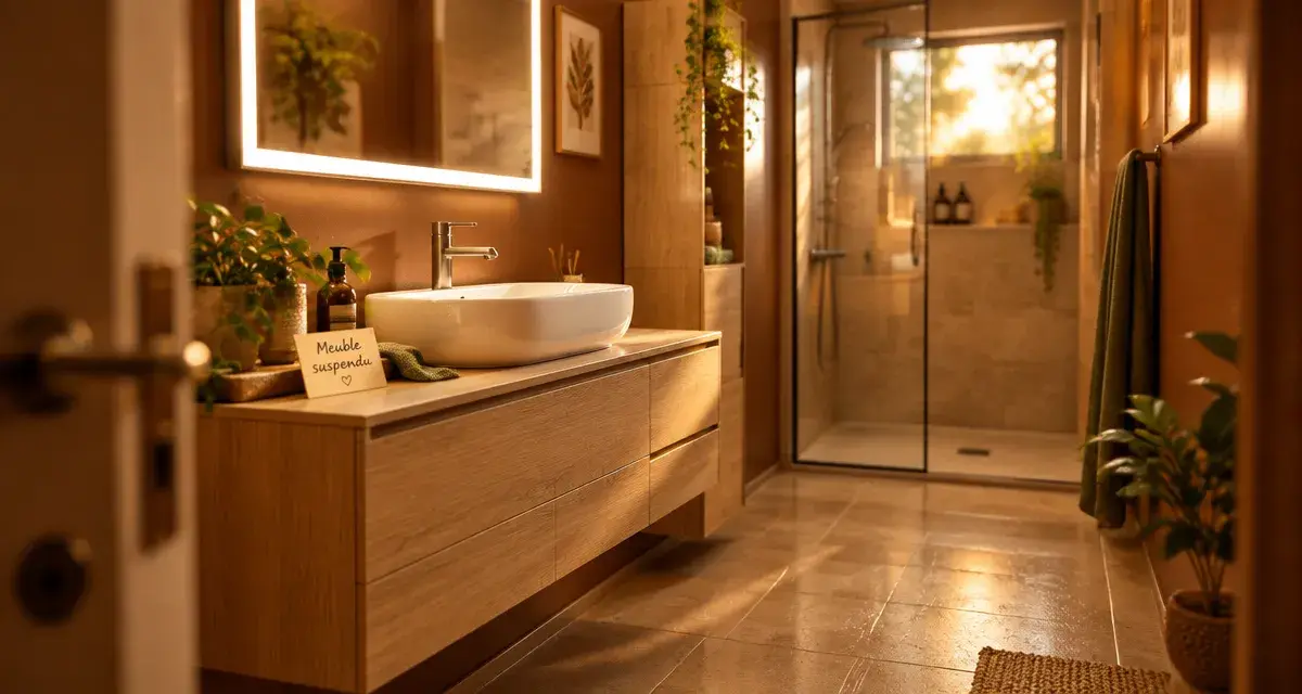 Meuble salle de bain suspendu dans salle de bains moderne, mur et largeur 60 à 140 cm