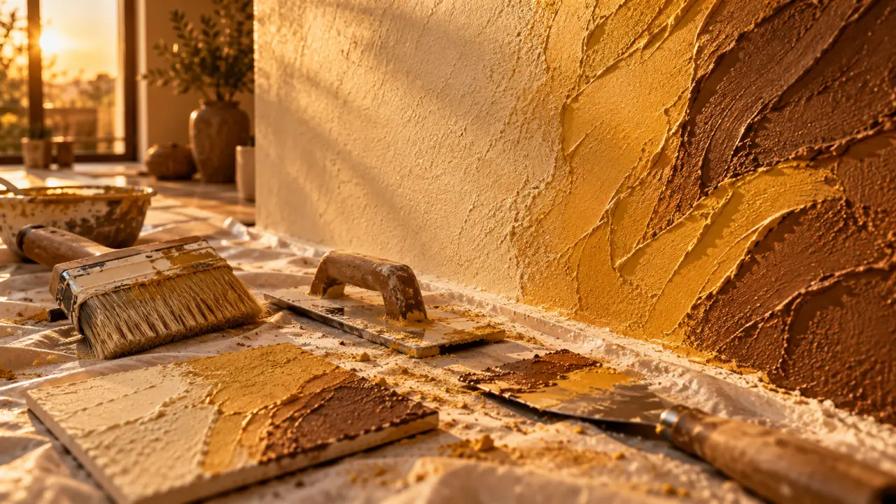 Peinture relief murale : grain discret et sillons sculptés sur mur intérieur