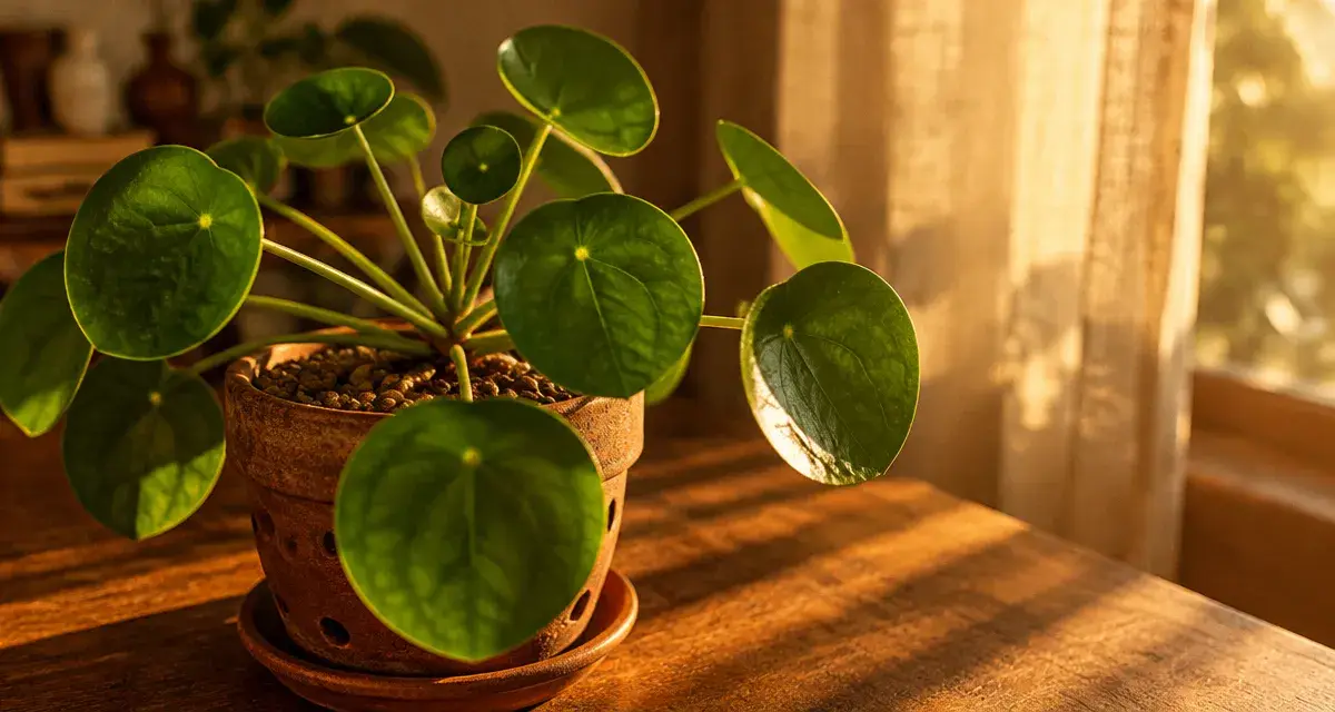 Plantes vertes feuilles rondes : Pilea peperomioides en pot, feuilles circulaires, excès d’eau